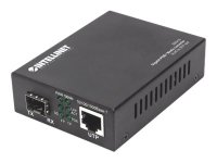 INTELLINET Gigabit PoE+ Medienkonverter 1000Base-T RJ45-Port auf SFP-Port PoE+ Injektor