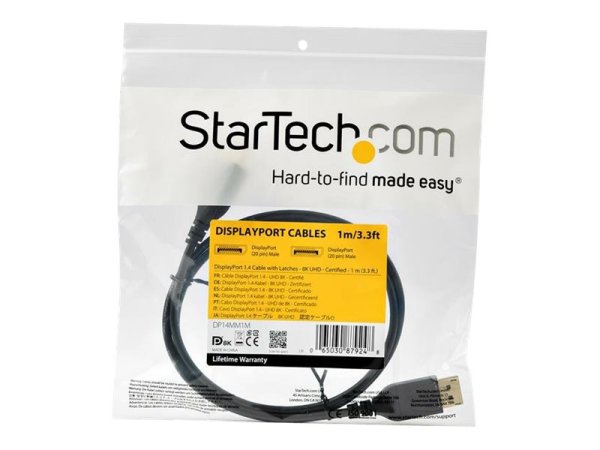 STARTECH.COM DisplayPort 1.4 Cable - 3.3 ft / 1m - VESA Certified - 8K60Hz - HBR3 - HDR - DP to DP Mon Cable - 8K DisplayPort Cable