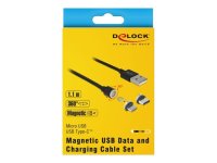 DELOCK Magnetisches USB Daten- und Ladekabelset für Micro USB / USB Type-C schwarz 1,1m