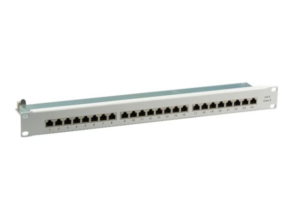 EFB Patchpanel STP 24xRJ45 Cat6 Class E 48,26cm 19Zoll 1HE RAL7035 GRAU 5Gbit