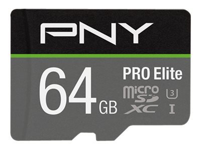 PNY MICRO-SD Card PRO ELITE 64GB Class 10 XC UHS I U3 A1 V30 SD adapter