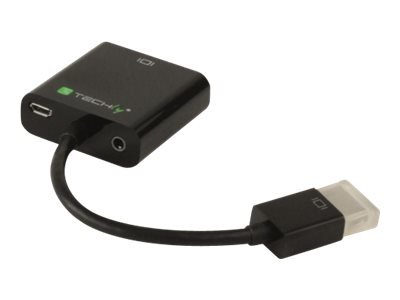 TECHLY HDMI auf VGA Konverter mit Audio und Micro USB HDMI Stecker auf VGA Buchse schwarz im hochwertigen Polybag