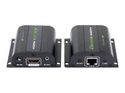 TECHLY HDMI Extender mit IR zur einfachen Uebertragung des HDMI Signals bis 60 Meter via Cat RJ45 Kabel Plug and Play Full HD