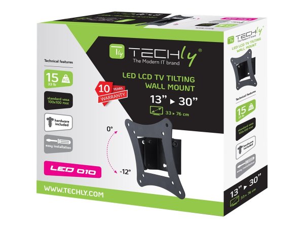 TECHLY Wandhalterung fuer 1 LCD TV LED 13-30 Zoll 33,02-76,2cm schwarzn Tragkraft 15Kg Tiefe 30mm