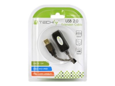 TECHLY USB2.0 Aktives Verlaengerungskabel schwarz 10m Stecker Typ A auf Buchse Typ A