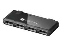 TECHLY 4-Port Mini High Speed USB2.0 Hub schwarz incl. USB Kabel A/B  USB Hub zum Anschluss von bis zu 4 USB-Geraeten an einen Port