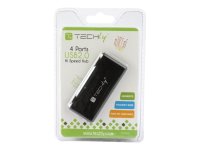 TECHLY 4-Port Mini High Speed USB2.0 Hub schwarz incl. USB Kabel A/B  USB Hub zum Anschluss von bis zu 4 USB-Geraeten an einen Port