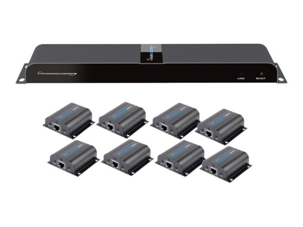 TECHLY HDMI 1x8 Extender/Splitter Set mit IR 50m gleichzeitige Aufteilung einer HDMI-Quelle auf 8 HD-Displays ueber Netzwerkkabel