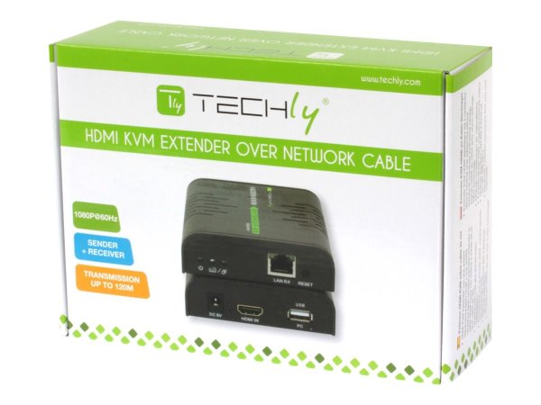 TECHLY HDMI/KVM Extender ueber Netzwerkkabel 120m Uebertragungslaenge mit Netzwerkkabel