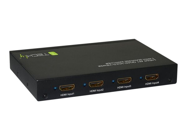 TECHLY HDMI Switch 4x1 Quad Multi Viewer mit nahtlosem Umschalter schwarz im Metallgehaeuse Kompatibel HDMI 1.3a und HDCP 1.2