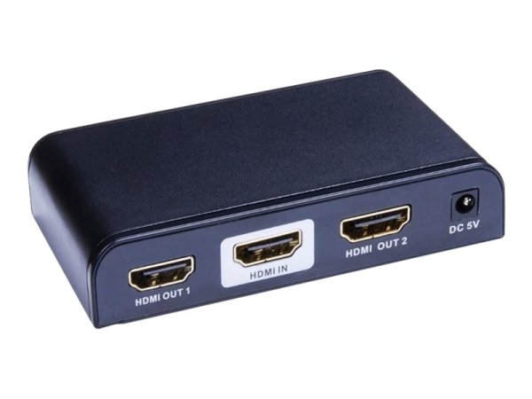 TECHLY HDMI2.0 Splitter 4K UHD 3D 2-Port schwarz  Ermoeglicht das gleiche Bild auf zwei Monitoren gleichzeitig anzuzeigen bis zu 25m