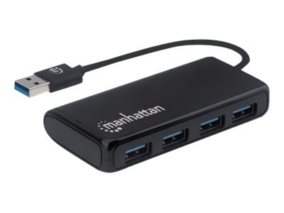 MANHATTAN 4-Port USB 3.2 Gen 1 Hub Vier USB-A-Ports 5 Gbit/s Datenuebertragungsraten Stromversorgung ueber USB schwarz