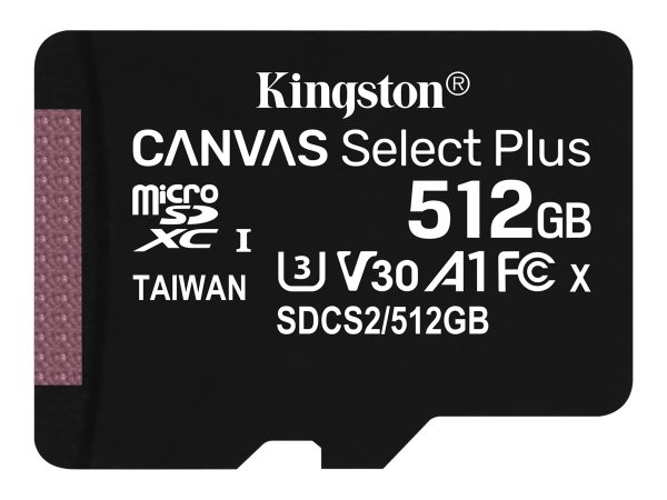 KINGSTON 512GB microSDXC Canvas Select Plus 100R A1 C10 Single Pack w/o ADP