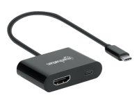 MANHATTAN USB-C auf HDMI-Konverter mit Power Delivery-Ladeport 4K60Hz-Aufloesung PD-Port mit bis zu 60W 3 A/20V schwarz