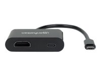 MANHATTAN USB-C auf HDMI-Konverter mit Power Delivery-Ladeport 4K60Hz-Aufloesung PD-Port mit bis zu 60W 3 A/20V schwarz