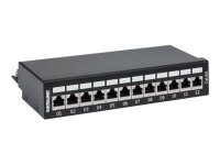 INTELLINET 12-Port Cat6a Patchpanel geschirmt FTP Desktop Klemmleisten mit 90 Grad abgewinkelten Kabeleinfuehrungen schwarz