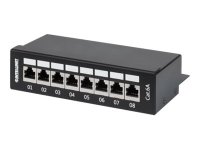 INTELLINET 8-Port Cat6a Patchpanel geschirmt FTP Desktop Klemmleisten mit 90 Grad abgewinkelten Kabeleinfuehrungen schwarz