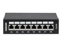 INTELLINET 8-Port Cat6a Patchpanel geschirmt FTP Desktop Klemmleisten mit 90 Grad abgewinkelten Kabeleinfuehrungen schwarz