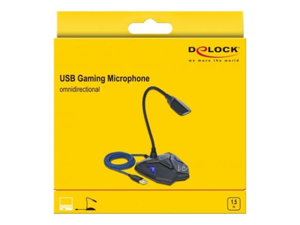 DELOCK Desktop USB Gaming Mikrofon mit Schwanenhals und Mute Button