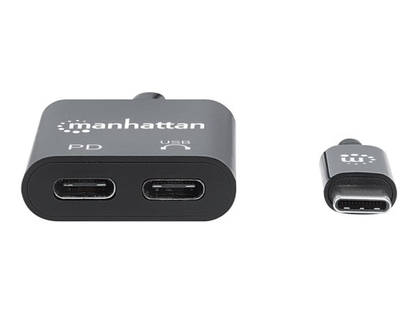 MANHATTAN USB-C Audioadapter mit Power Delivery-Ladeport USB-C Stecker auf USB-C Audioport und USB-C Power Delivery Port schwarz