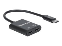 MANHATTAN USB-C Audioadapter mit Power Delivery-Ladeport USB-C Stecker auf USB-C Audioport und USB-C Power Delivery Port schwarz