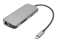 DIGITUS DA-70884 8-Port USB-C Dock 2xUSB3.0 1xRJ45 2xHDMI 1xPD 1xMicro SD 1xSD grau