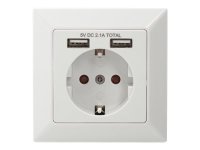 DIGITUS DA-70613 Schutzkontakt Steckdose 2xUSB USB Ges. Leistung 5V 2.1A Eingang AC 250V 50Hz RAL 9003