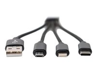 DIGITUS DB-300160-002-S USB Ladekabel USB A - Lightning+micro B+Type-C M/M/M/M 0,15m 3 in 1 Kabel CE gold bl