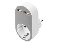 DIGITUS Stecker Lade-Adapter mit 2 USB-Ports 250V 50Hz USB 5V 2,1A weiss/grau