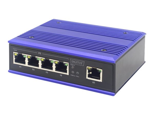 DIGITUS Industrieller 5-Port Fast Ethernet Switch DIN rail erweiterter temperature Bereich