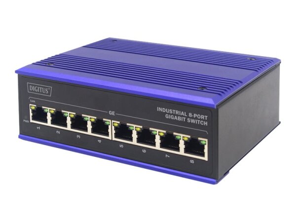 DIGITUS Industrieller 8-Port Gigabit Switch DIN rail erweiterter temperature bereich