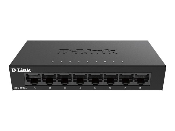 D-LINK DGS-108GL 8-Port Gigabit unmanaged Desktop Switch 8x LAN-Port 10/100/1000 Mbit/s Metallgehäuse ohne Lüfter