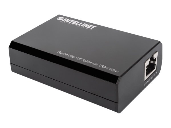 INTELLINET Gigabit Ultra PoE-Splitter mit USB-C Ausgang IEEE 802.3bt/at/af-konform RJ45 45W Kunststoffgehaeuse