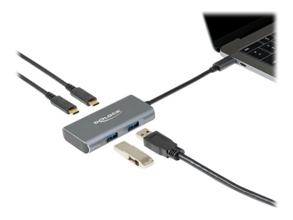 DELOCK Externer USB 3.2 Gen 2 USB Type-C Hub mit 2 x USB Typ-A und 2 x USB Type-C