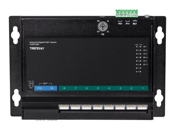 TRENDNET TI-PG102F PoE+ Switch 10-Port Industrie Wall-Mount Front Access