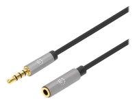 MANHATTAN Audio-Verlängerungskabel Aux 3,5mm Klinke Stecker auf Buchse 1m vergoldete Kontakte Slim Design schwarz/silber