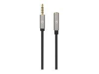 MANHATTAN Audio-Verlängerungskabel Aux 3,5mm Klinke Stecker auf Buchse 1m vergoldete Kontakte Slim Design schwarz/silber