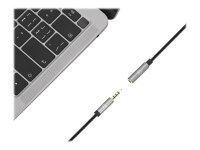 MANHATTAN Audio-Verlängerungskabel Aux 3,5mm Klinke Stecker auf Buchse 1m vergoldete Kontakte Slim Design schwarz/silber