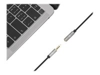 MANHATTAN Audio-Verlängerungskabel Aux 3,5mm Klinke Stecker auf Buchse 2m vergoldete Kontakte Slim Design schwarz/silber