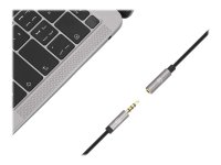 MANHATTAN Audio-Verlängerungskabel Aux 3,5mm Klinke Stecker auf Buchse 2m vergoldete Kontakte Slim Design schwarz/silber