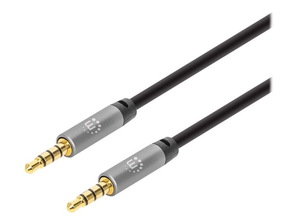 MANHATTAN Audiokabel Aux / 3,5mm Klinke Zwei 3,5mm-Klinkenstecker 1 m vergoldete Kontakte Slim Design schwarz/silber