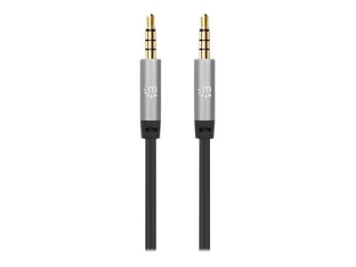 MANHATTAN Audiokabel Aux / 3,5 mm Klinke Zwei 3,5 mm-Klinkenstecker 3 m vergoldete Kontakte Slim Design schwarz/silber