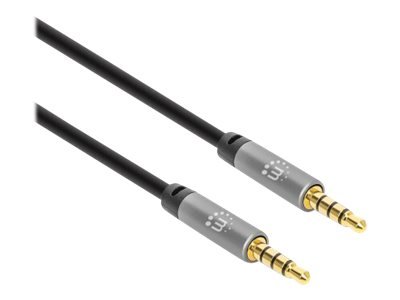 MANHATTAN Audiokabel Aux / 3,5 mm Klinke Zwei 3,5 mm-Klinkenstecker 5 m vergoldete Kontakte Slim Design schwarz/silber