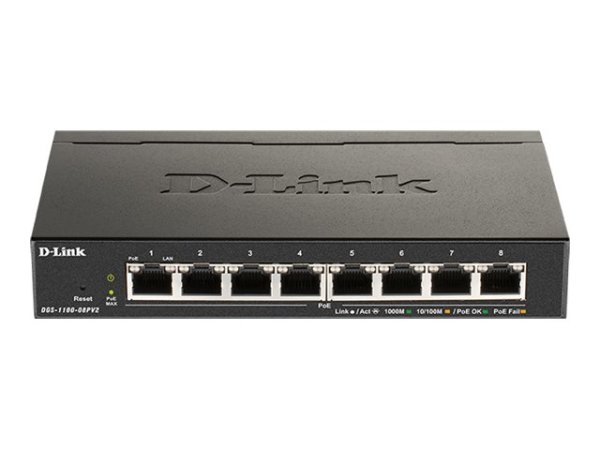 D-LINK DGS-1100-08PV2/E 8-Port Layer2 PoE Smart Gigabit Switch 8x 10/100/1000Mbit/s ohne Lüfter