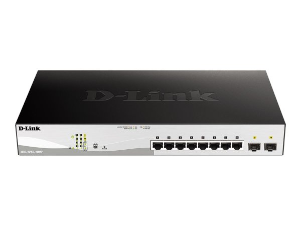 D-LINK DGS-1210-10MP/E 10-Port Layer2 PoE+ Smart Managed Gigabit Switch 8x 10/100/1000BASE-T PoE 2x 100/1000 Mbps SFP lüfterlos