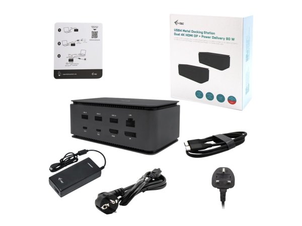 I-TEC USB4 Metal Docking station Dual 4K HDMI DP with Power Delivery 80W + Universal Charger 112W