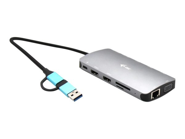 I-TEC USB-C Metal Nano Dock 2xHDMI 1xVGA 1xSD Kartenleser 1xmicroSD Kartenleser 1xGLAN 3xUSB 2.0 1xUSB 3.2 1xUSB-C3.2Data 1xUSB-C PD