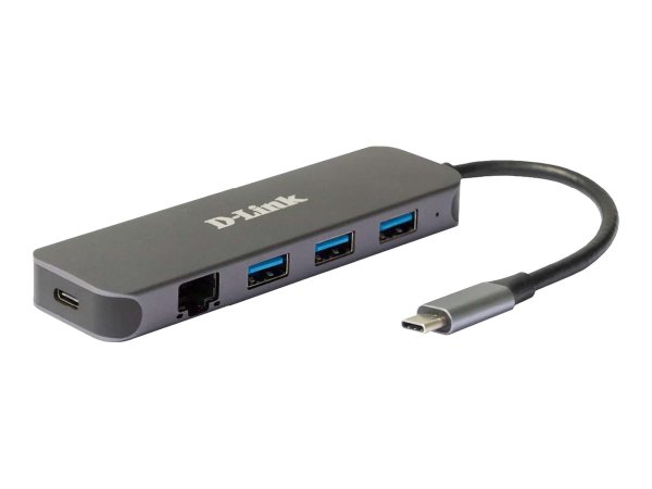 D-LINK DUB-2334 5-in-1 USB-C Hub mit Gigabit-Ethernet/Stromversorgung 3x USB-A 3.0 1x USB-C mit Ladefunktion bis 60W 1x RJ-45