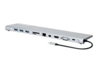 MANHATTAN USB-C PD 11-in-1-Dockingstation mit MST für 3 Monitore HDMI- Mini-DisplayPort- VGA 3x USB-A RJ45 Kartenleser 3,5 mm-Aux