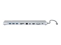 MANHATTAN USB-C PD 11-in-1-Dockingstation mit MST für 3 Monitore HDMI- Mini-DisplayPort- VGA 3x USB-A RJ45 Kartenleser 3,5 mm-Aux